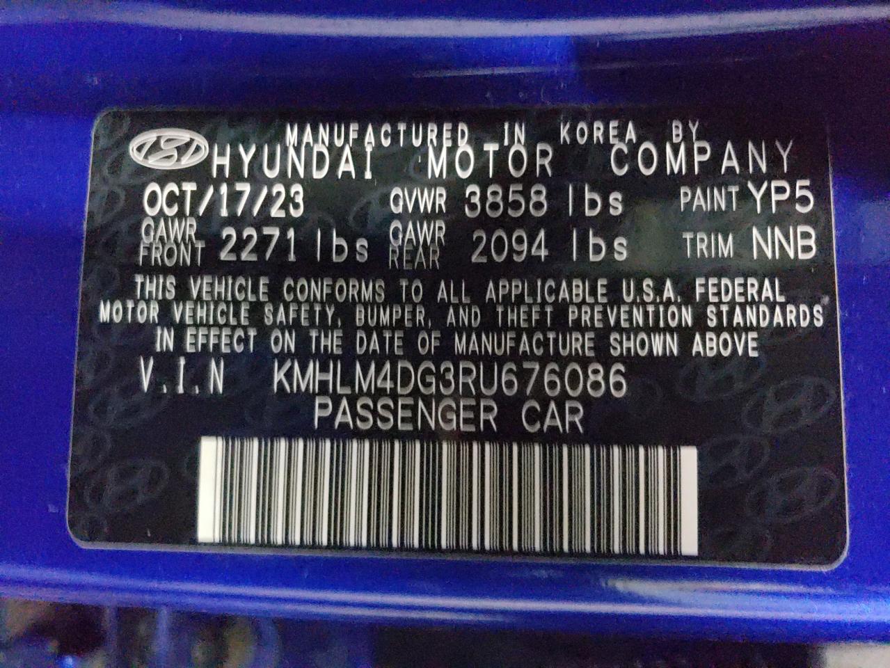 2024 Hyundai Elantra VIN KMHLM4DG3RU676086 Copart auction photo, side / front end damage thumbnail 12