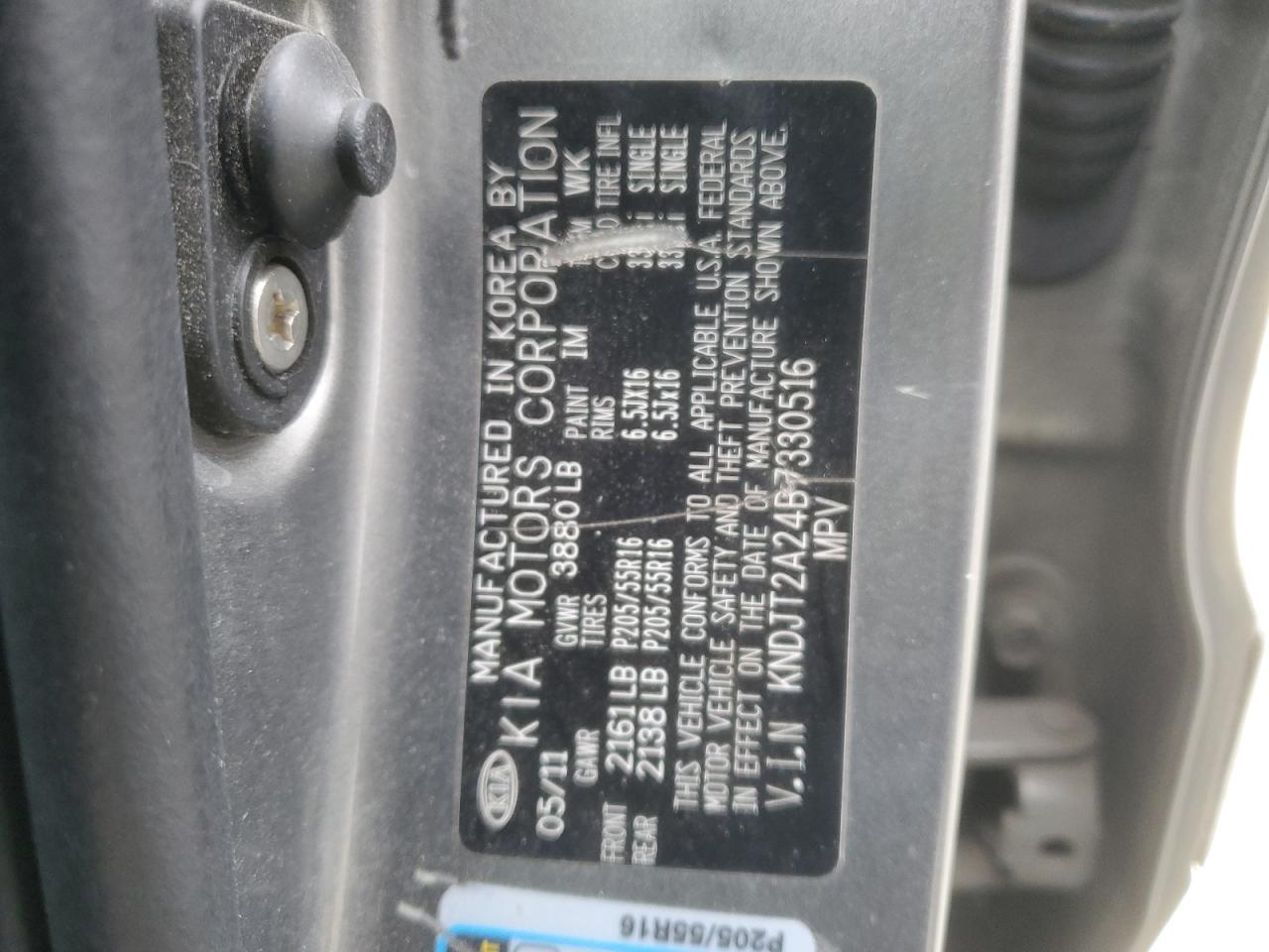 2011 KIA Soul VIN KNDJT2A24B7330516 Copart auction photo, side damage thumbnail 12