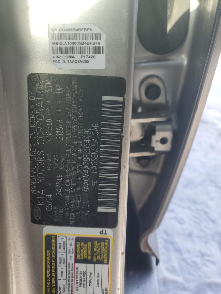 2015 KIA Optima VIN KNAGM4A78F5534491 Copart auction photo, side / undercarriage damage thumbnail 12