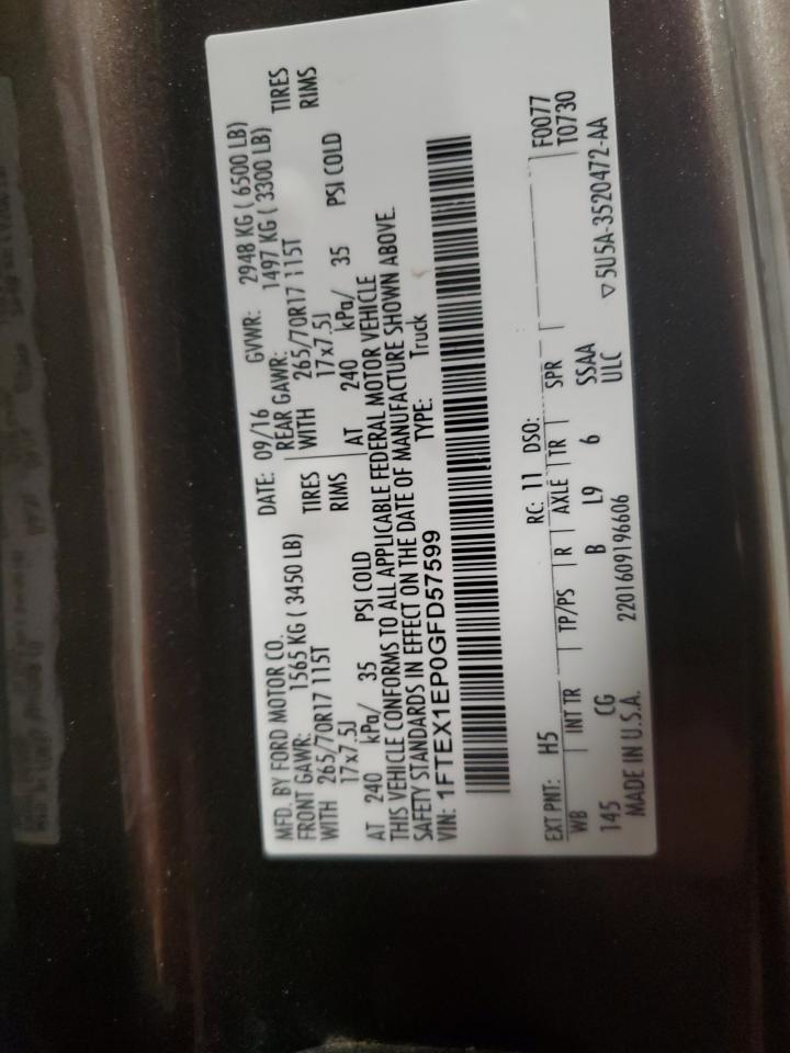 2016 Ford F-150 VIN 1FTEX1EP0GFD57599 Copart auction photo, side / front end damage thumbnail 12