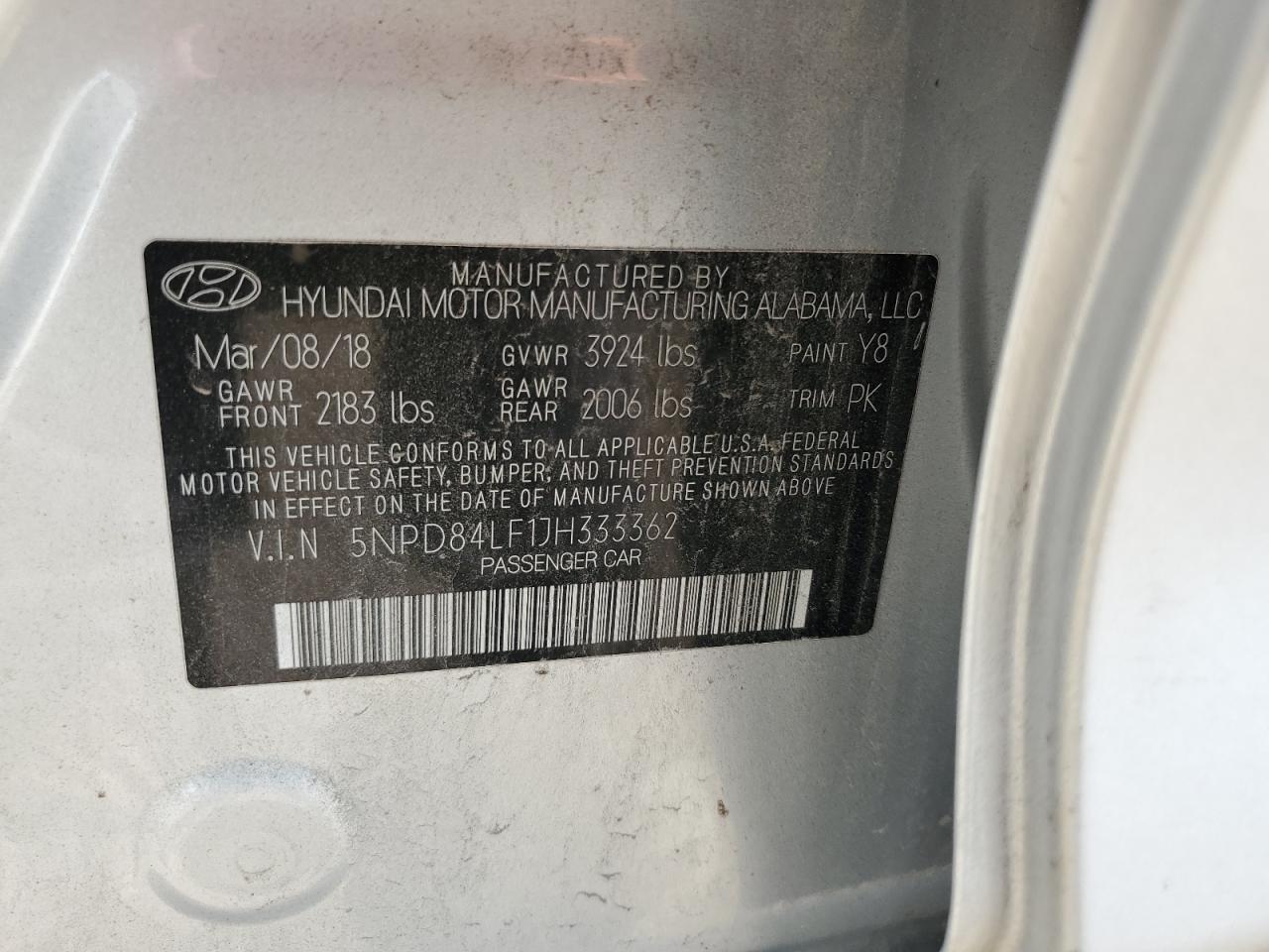 2018 Hyundai Elantra VIN 5NPD84LF1JH333362 Copart auction photo, front end / minor dent/scratches damage thumbnail 13