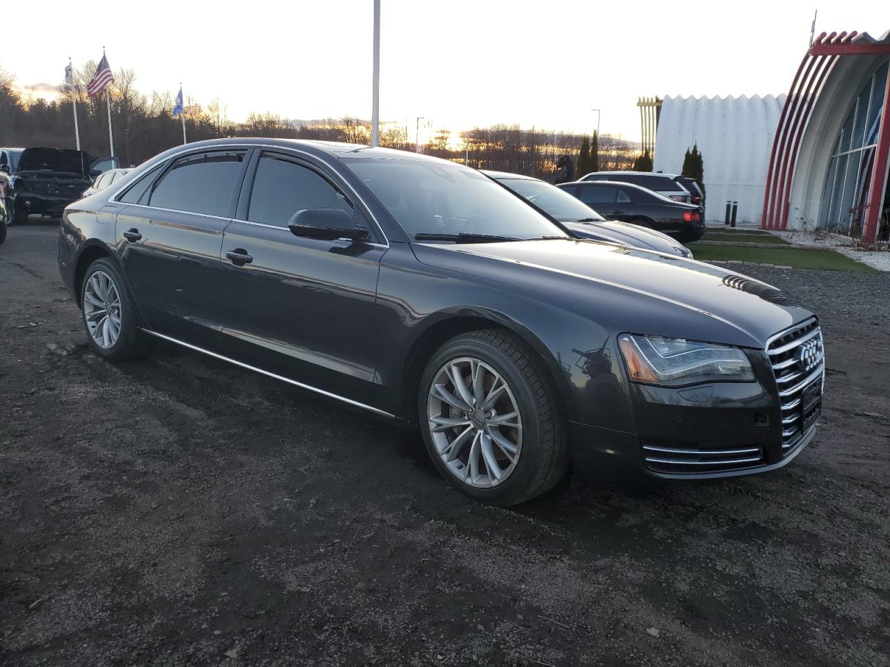 2014 Audi A8 VIN WAURMAFD7EN005005 Copart auction photo, side / front end damage thumbnail 4