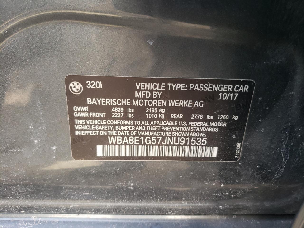 2018 BMW 3er VIN WBA8E1G57JNU91535 Copart auction photo, undercarriage / front end damage thumbnail 12