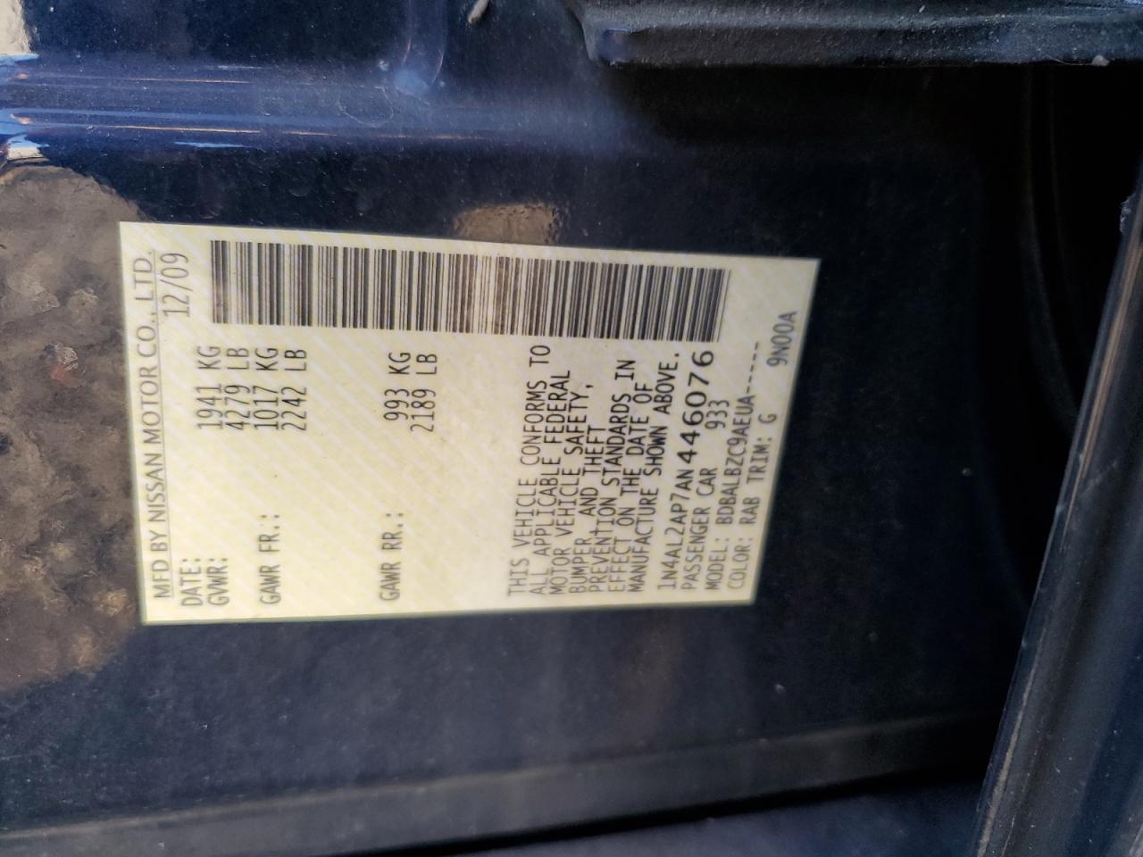 2010 Nissan Altima VIN 1N4AL2AP7AN446076 Copart auction photo, rear end / minor dent/scratches damage thumbnail 15
