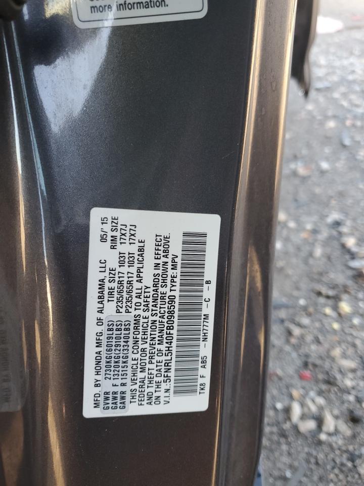 2015 Honda Odyssey VIN 5FNRL5H40FB098590 Copart auction photo, front end damage thumbnail 13