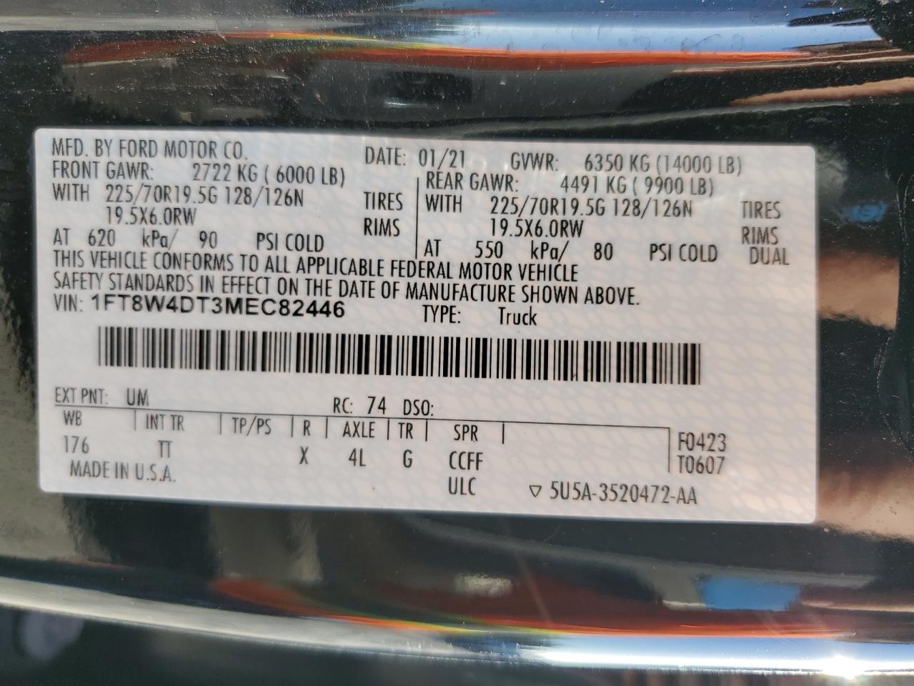 2021 Ford F450 VIN 1FT8W4DT3MEC82446 Copart auction photo, all over damage thumbnail 13