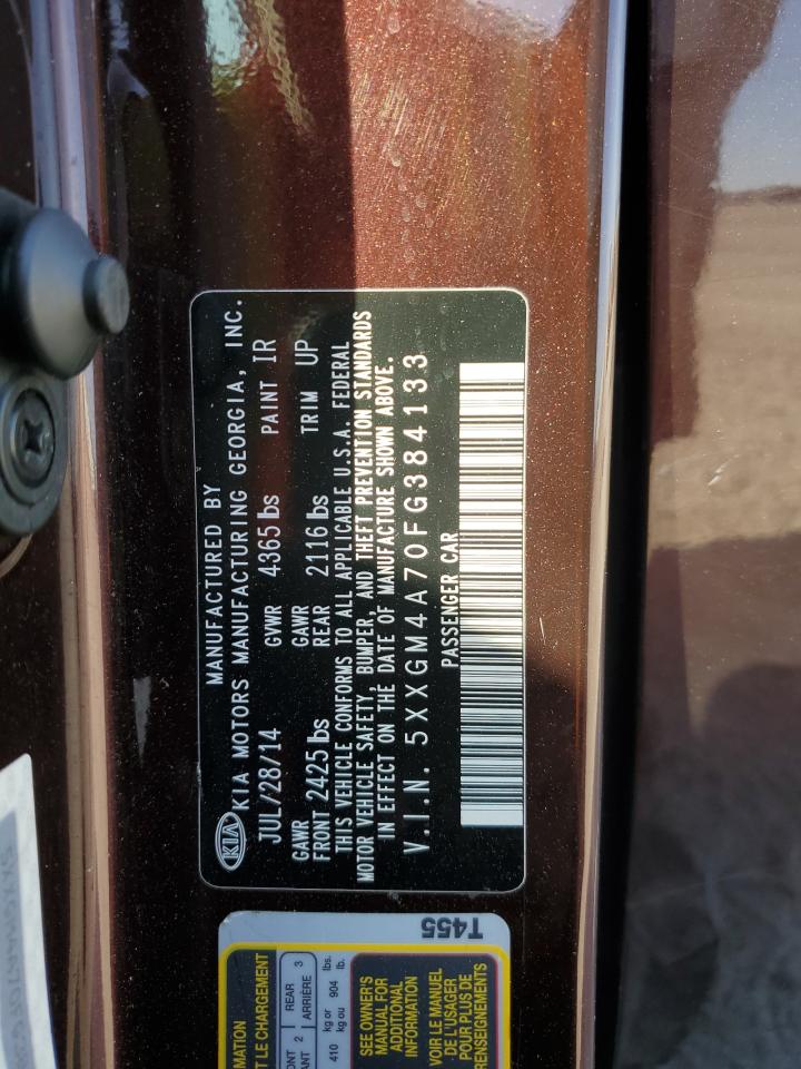 2015 KIA Optima VIN 5XXGM4A70FG384133 Copart auction photo, front end / side damage thumbnail 15