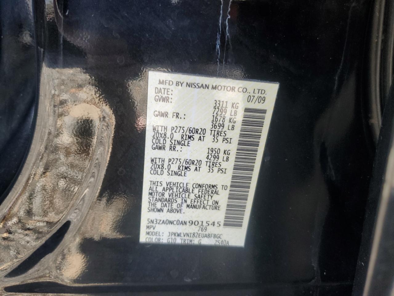 2010 Infiniti QX56 VIN 5N3ZA0NC0AN901545 Copart auction photo, front end damage thumbnail 14