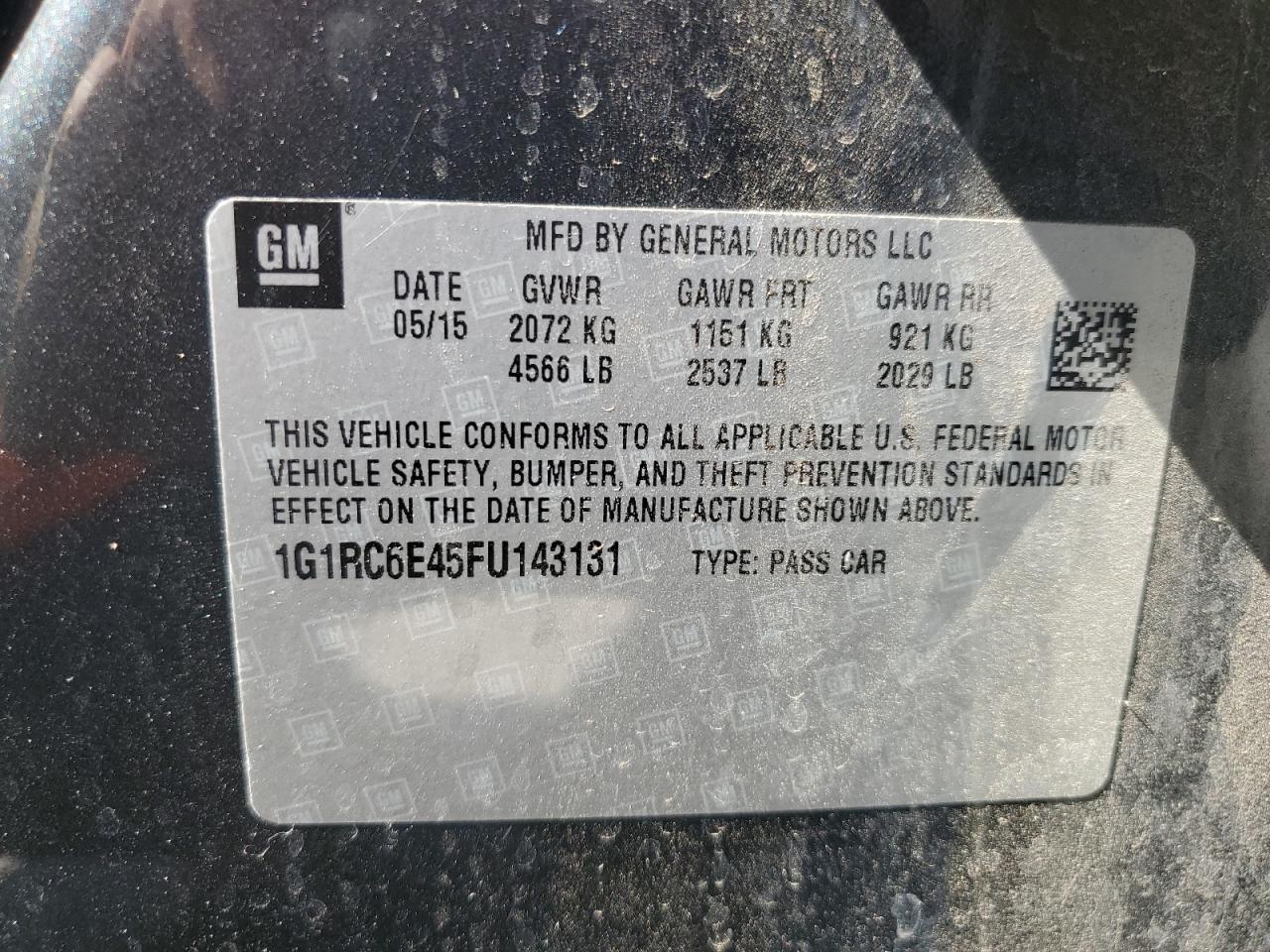 2015 Chevrolet Volt VIN 1G1RC6E45FU143131 Copart auction photo, minor dent/scratches damage thumbnail 12