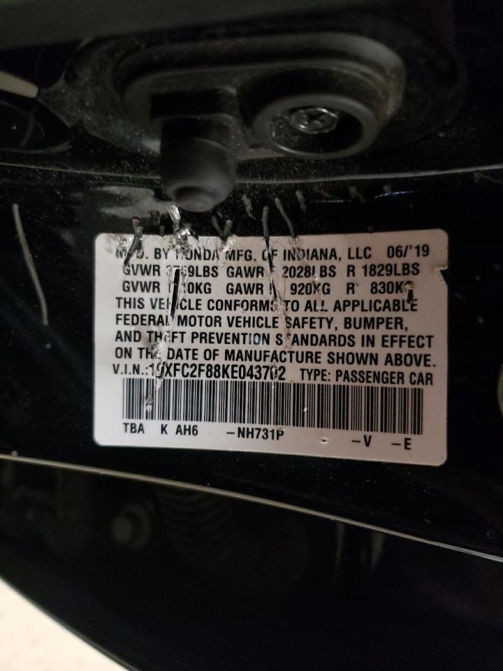 2019 Honda Civic VIN 19XFC2F88KE043702 Copart auction photo, front end / rear end damage thumbnail 14