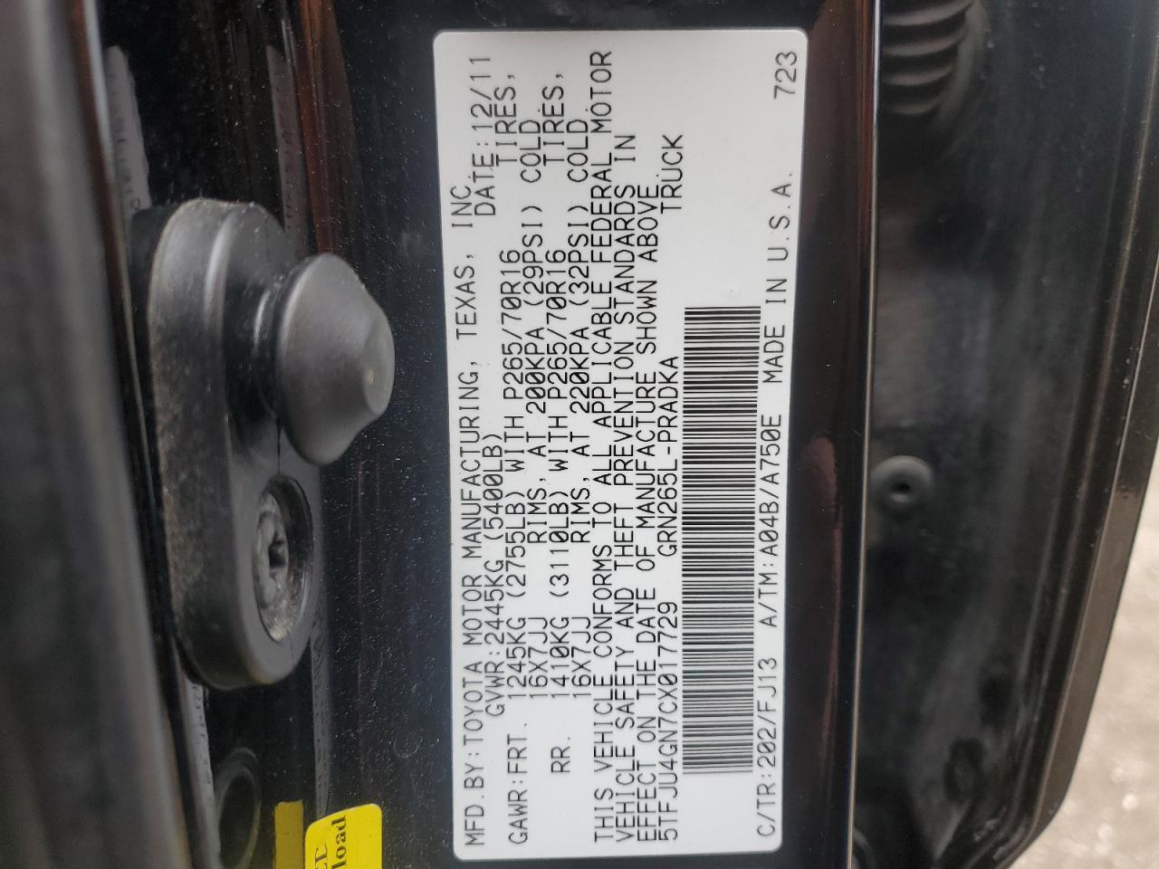 2012 Toyota Tacoma VIN 5TFJU4GN7CX017729 Copart auction photo, rear end / front end damage thumbnail 12
