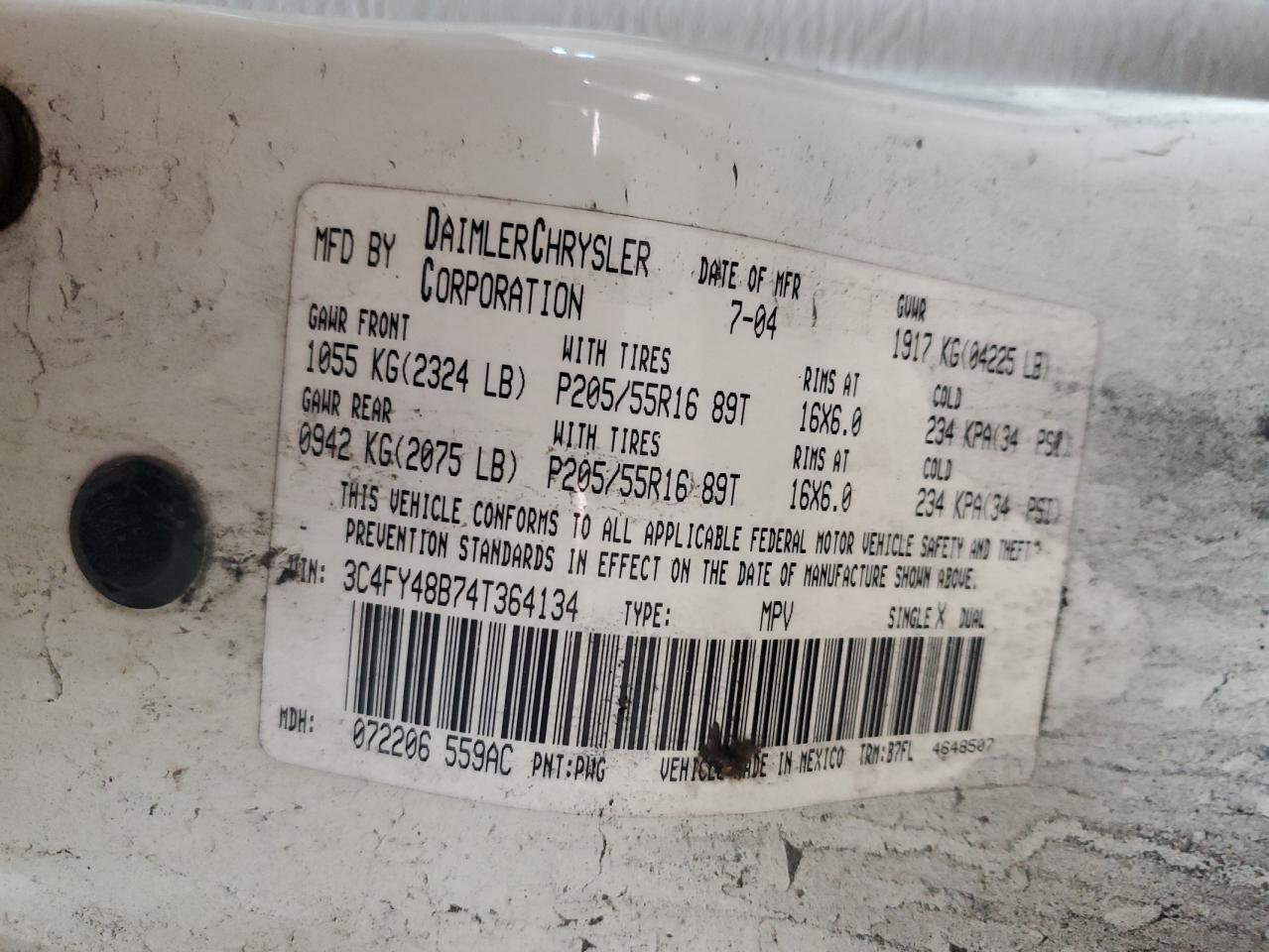 2004 Chrysler PT Cruiser VIN 3C4FY48B74T364134 Copart auction photo, rear end damage thumbnail 13