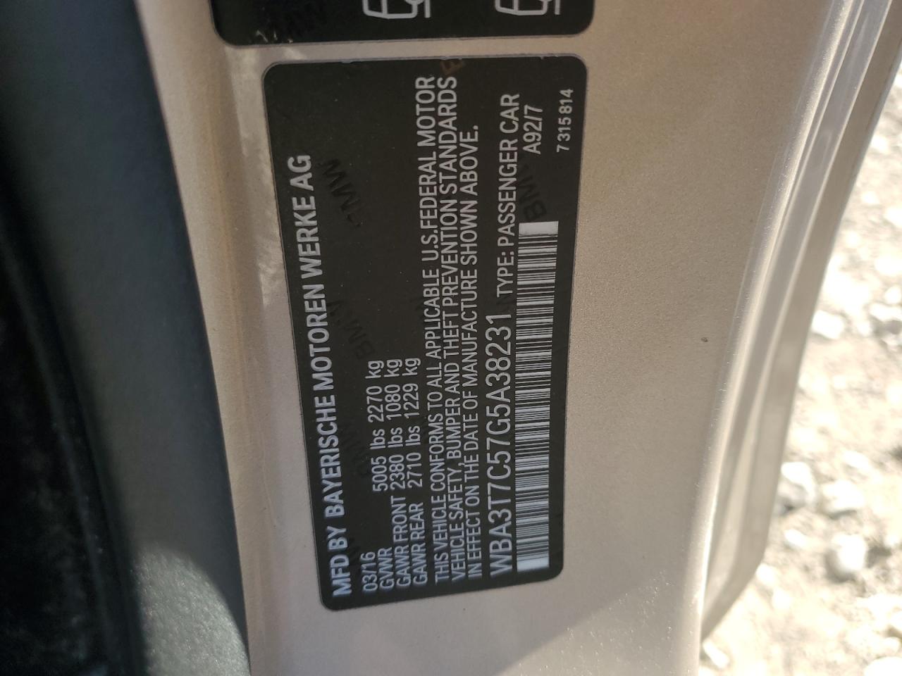2016 BMW 4er VIN WBA3T7C57G5A38231 Copart auction photo, front end damage thumbnail 12