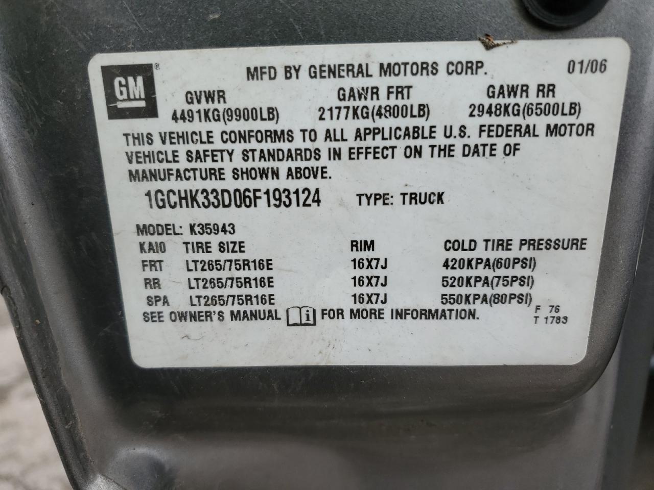 2006 Chevrolet Silverado VIN 1GCHK33D06F193124 Copart auction photo, front end / undercarriage damage thumbnail 12