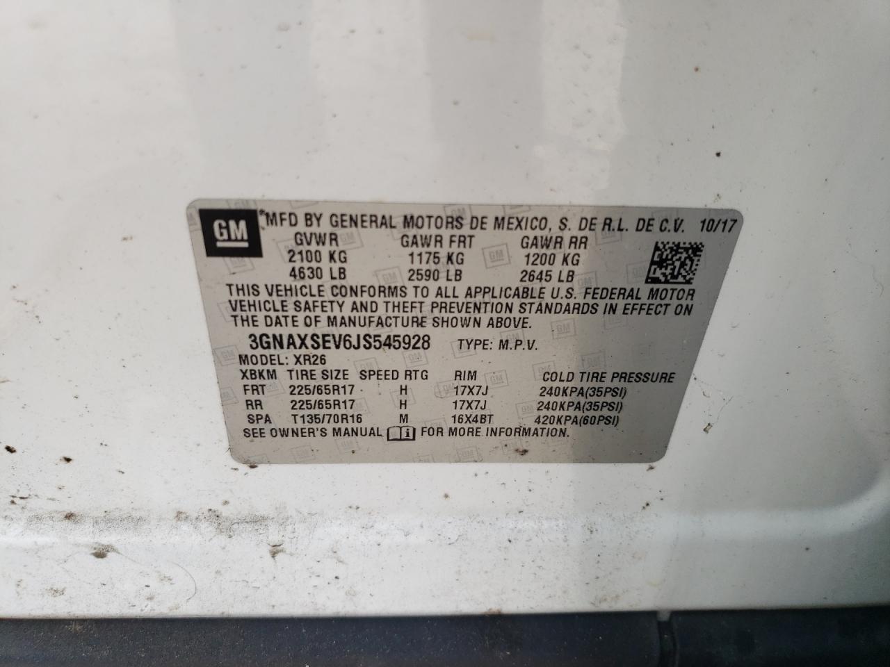 2018 Chevrolet Equinox VIN 3GNAXSEV6JS545928 Copart auction photo, front end damage thumbnail 13