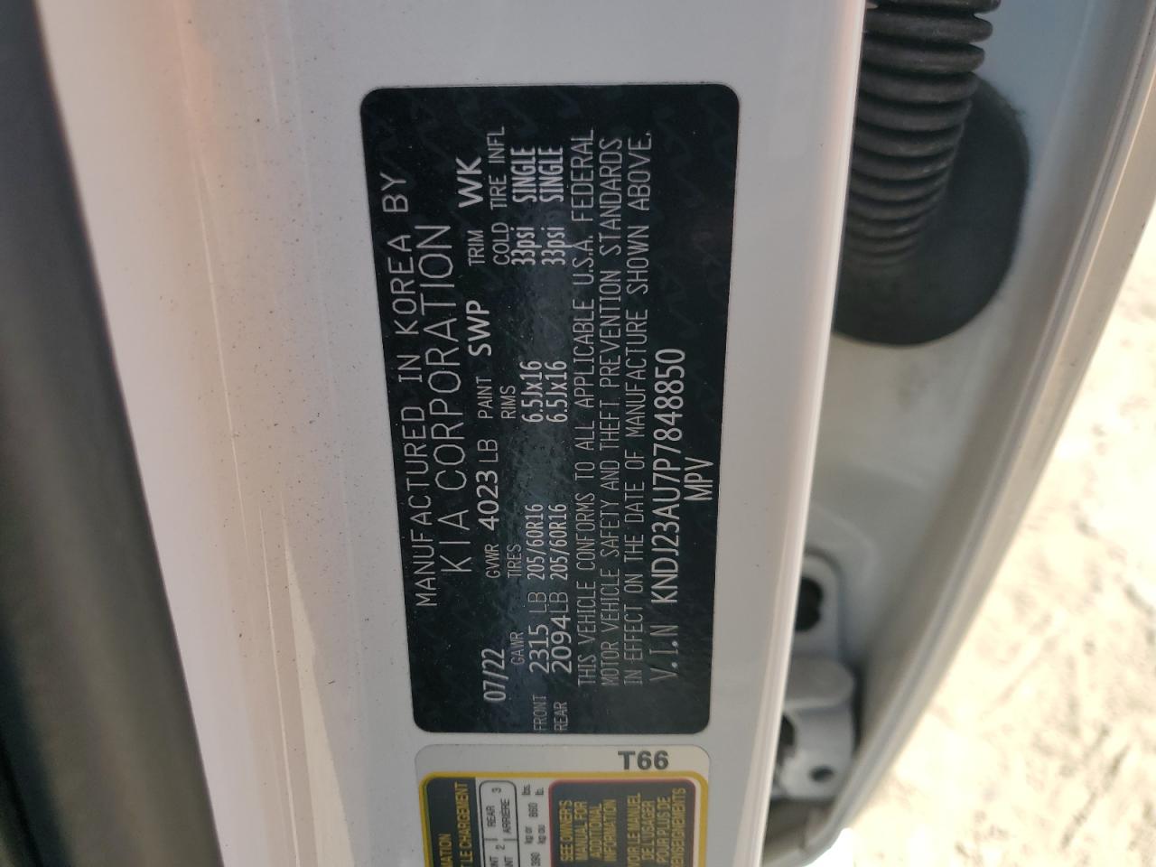 2023 KIA Soul VIN KNDJ23AU7P7848850 Copart auction photo, side / minor dent/scratches damage thumbnail 14