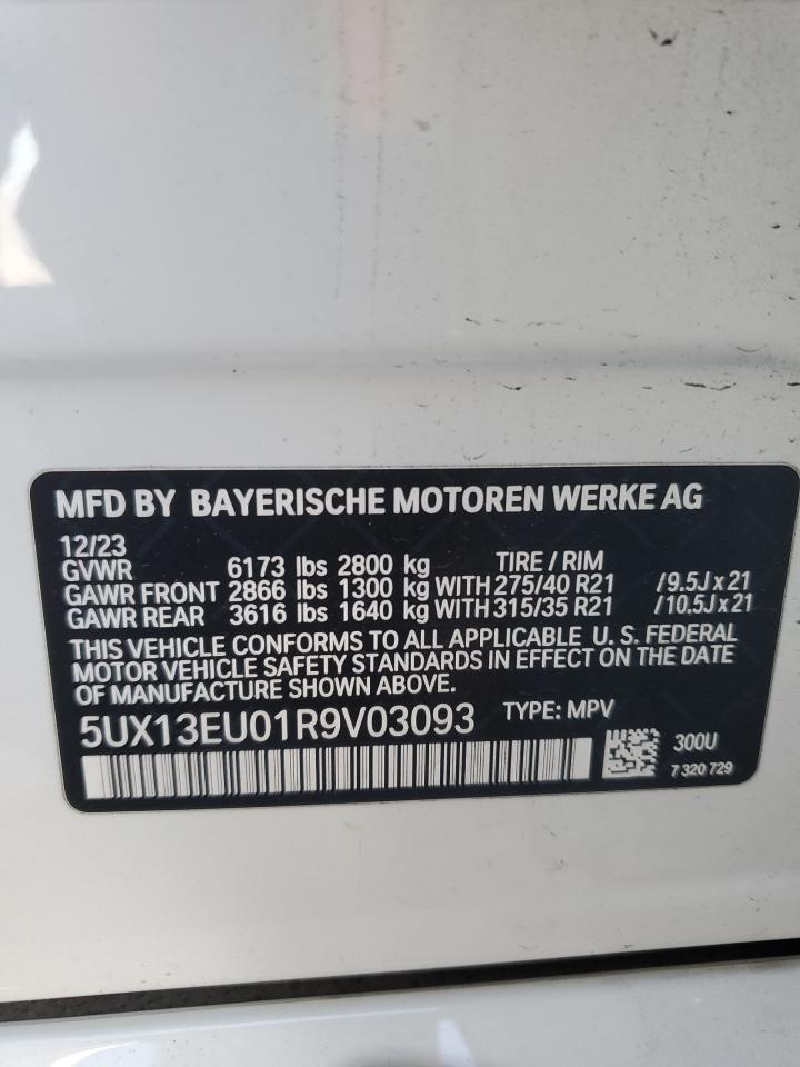 2024 BMW X5 VIN 5UX13EU01R9V03093 Copart auction photo, front end / side damage thumbnail 14