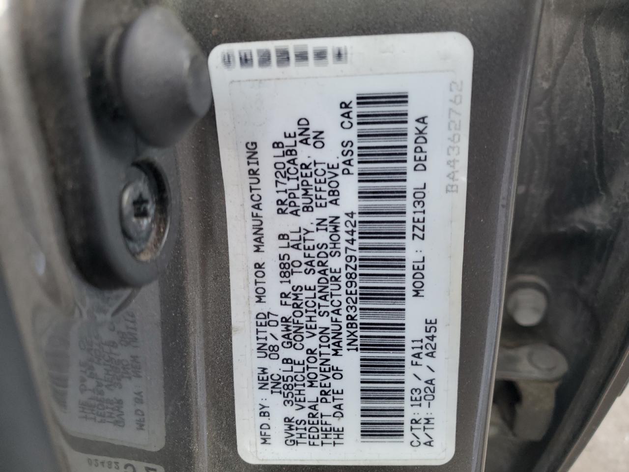 2008 Toyota Corolla VIN 1NXBR32E98Z974424 Copart auction photo, front end / rear end damage thumbnail 12