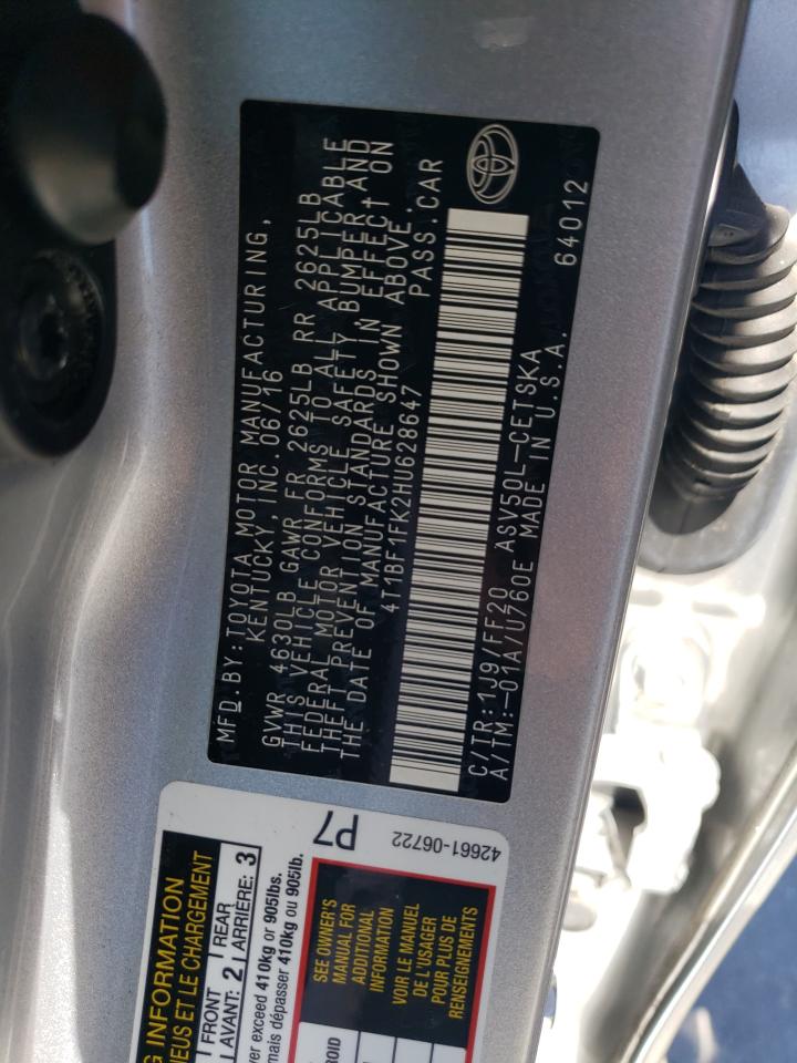 2017 Toyota Camry VIN 4T1BF1FK2HU628647 Copart auction photo, side damage thumbnail 14