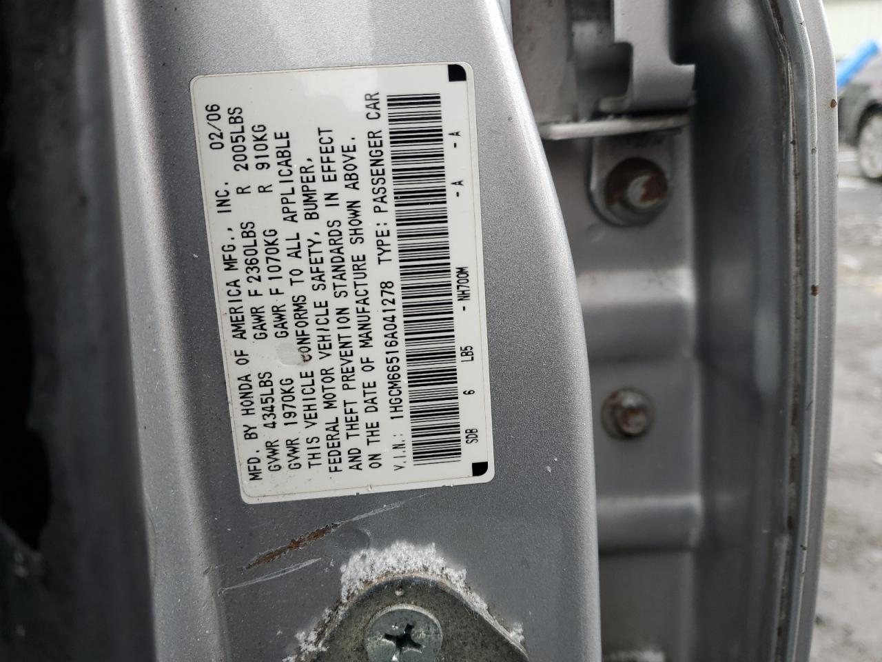 2006 Honda Accord VIN 1HGCM66866A038256 Copart auction photo, front end damage thumbnail 14