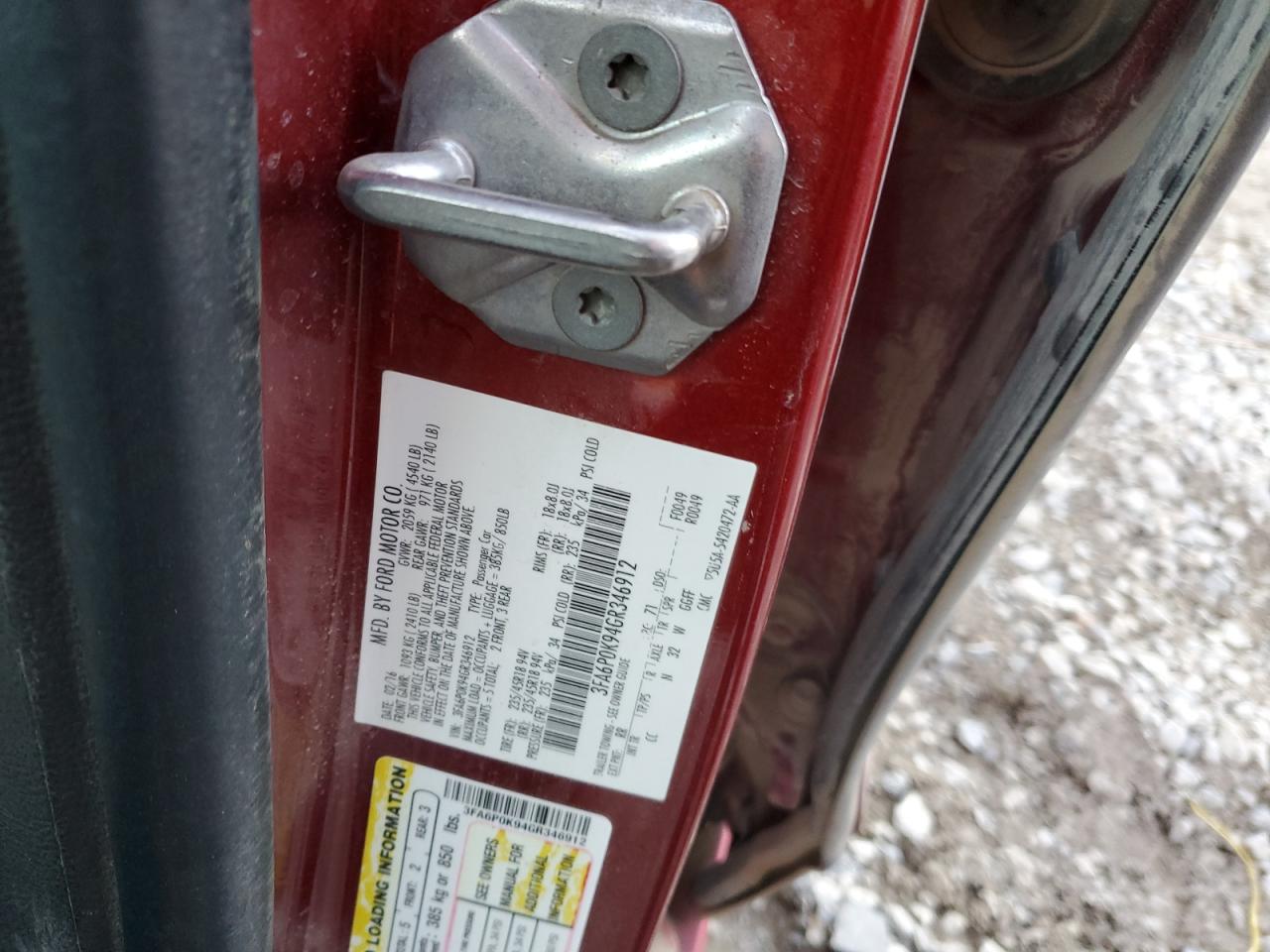 2016 Ford Fusion VIN 3FA6P0K94GR346912 Copart auction photo, front end / minor dent/scratches damage thumbnail 12