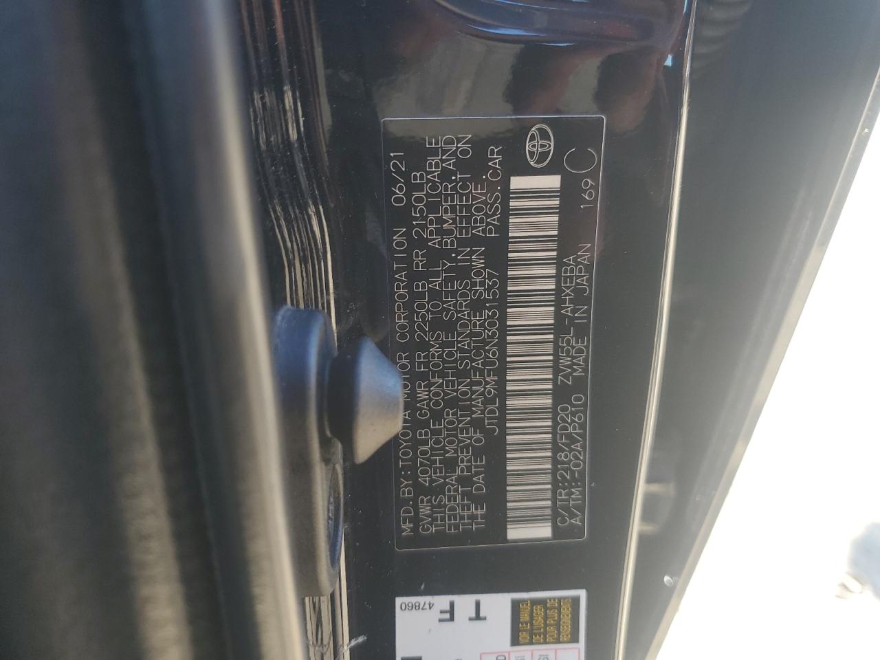 2022 Toyota Prius VIN JTDL9MFU6N3031537 Copart auction photo, side damage thumbnail 14