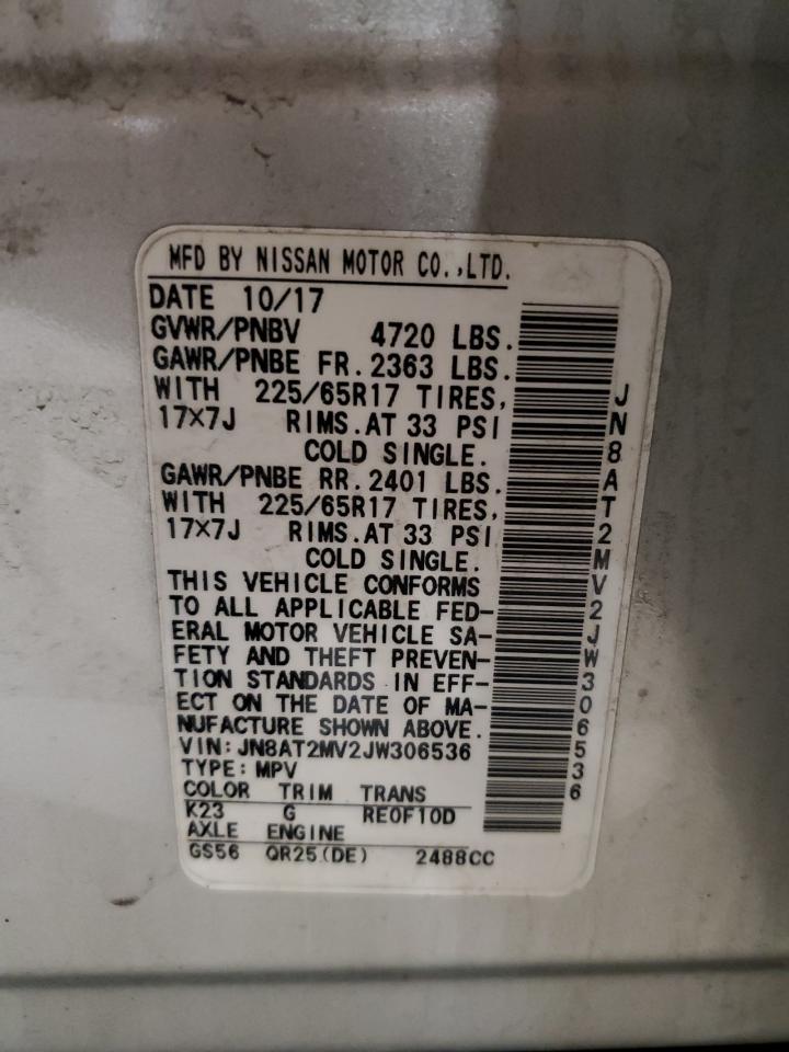 2018 Nissan Rogue VIN JN8AT2MV2JW306536 Copart auction photo, side / front end damage thumbnail 13