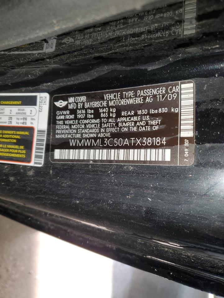 2010 MINI Cooper VIN WMWML3C50ATX38184 Copart auction photo, front end / side damage thumbnail 13