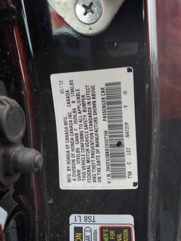 2012 Honda Civic VIN 2HGFG3B8XCH527166 Copart auction photo, rear end damage thumbnail 12