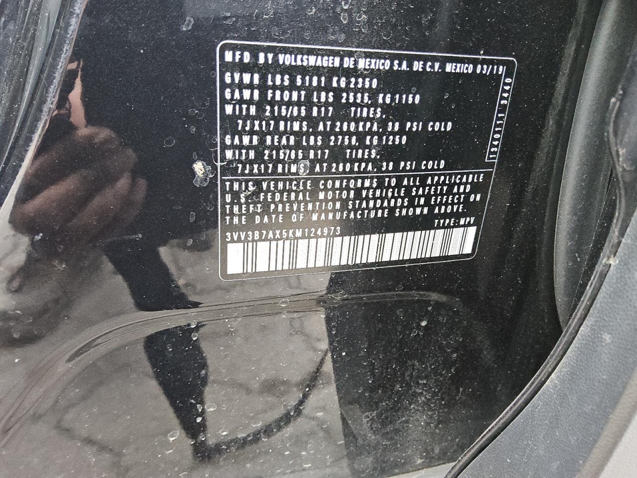 2019 Volkswagen Tiguan VIN 3VV3B7AX5KM124973 Copart auction photo, mechanical damage thumbnail 13