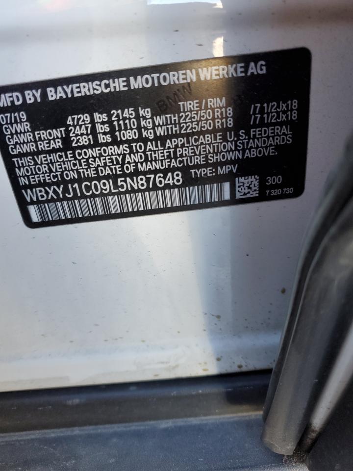 2020 BMW X2 VIN WBXYJ1C09L5N87648 Copart auction photo, front end damage thumbnail 14