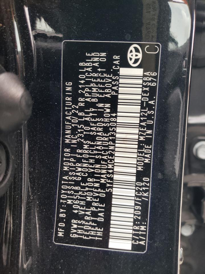 2022 Toyota Corolla VIN 5YFS4MCE2NP135084 Copart auction photo, front end damage thumbnail 14
