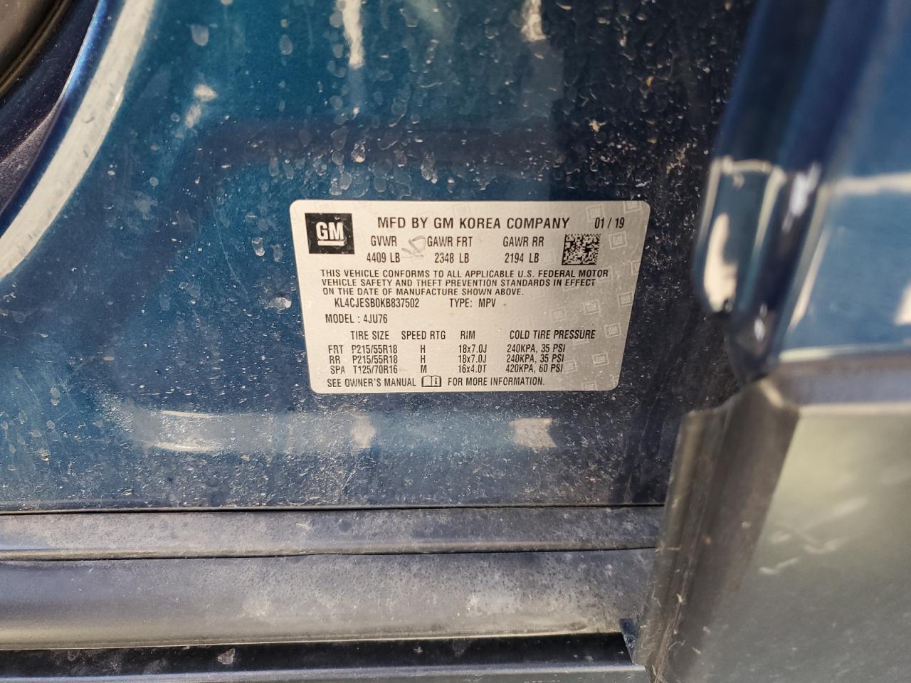 2019 Buick Encore VIN KL4CJESB0KB837502 Copart auction photo, front end damage thumbnail 14