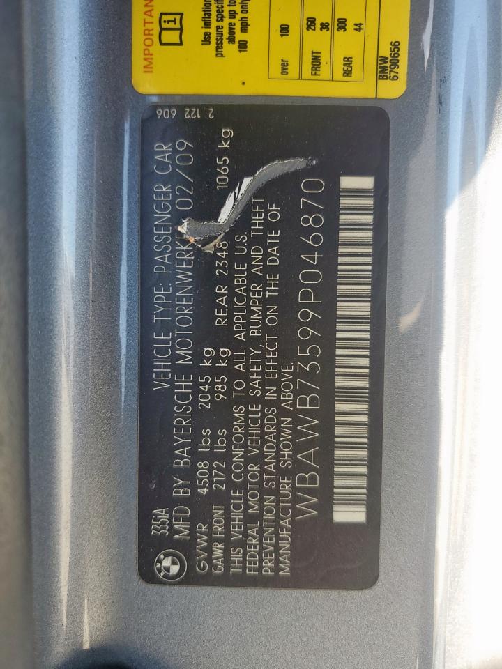 2009 BMW 3er VIN WBAWB73599P046870 Copart auction photo, front end damage thumbnail 13