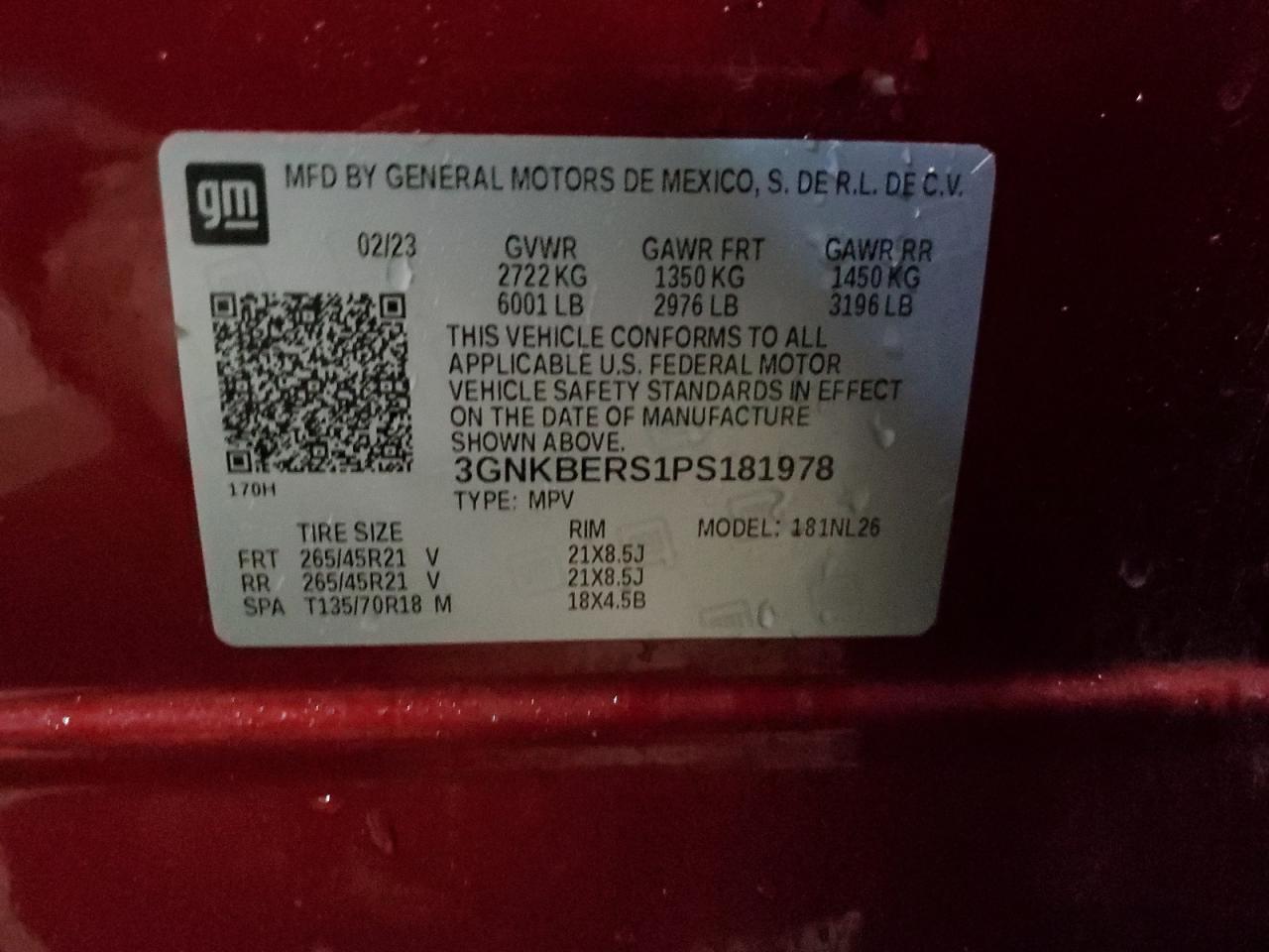 2023 Chevrolet Blazer VIN 3GNKBERS1PS181978 Copart auction photo, all over / undercarriage damage thumbnail 13