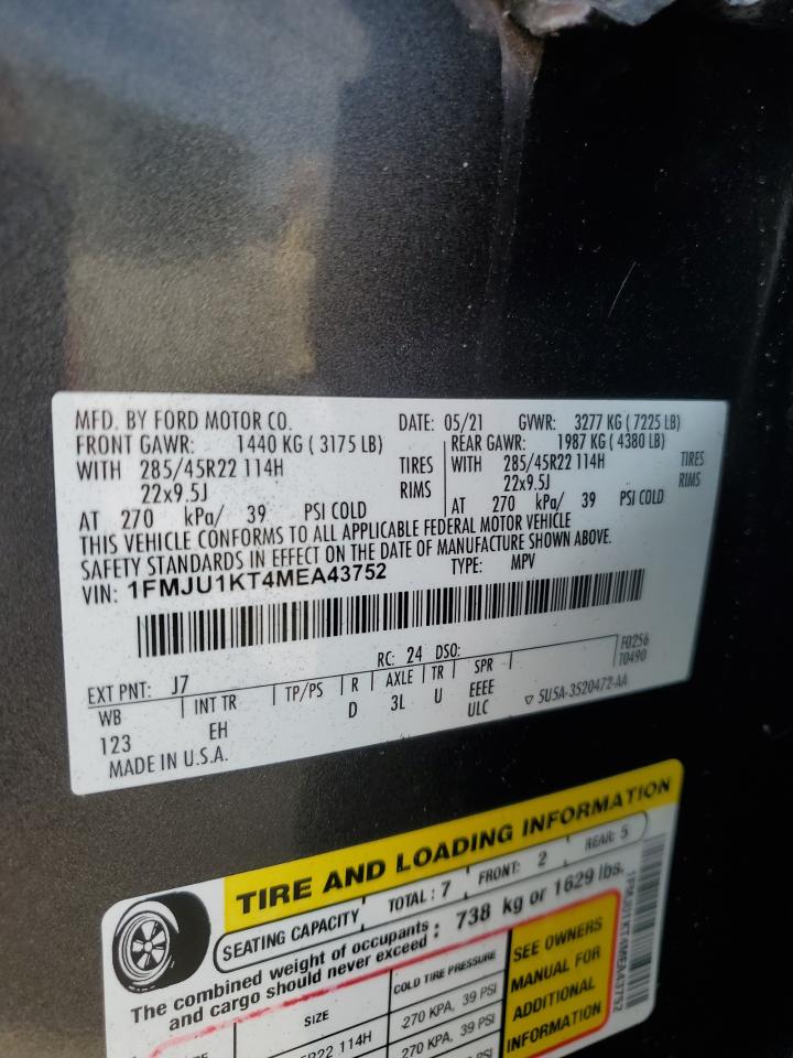 2021 Ford Expedition VIN 1FMJU1KT4MEA43752 Copart auction photo, side / front end damage thumbnail 14