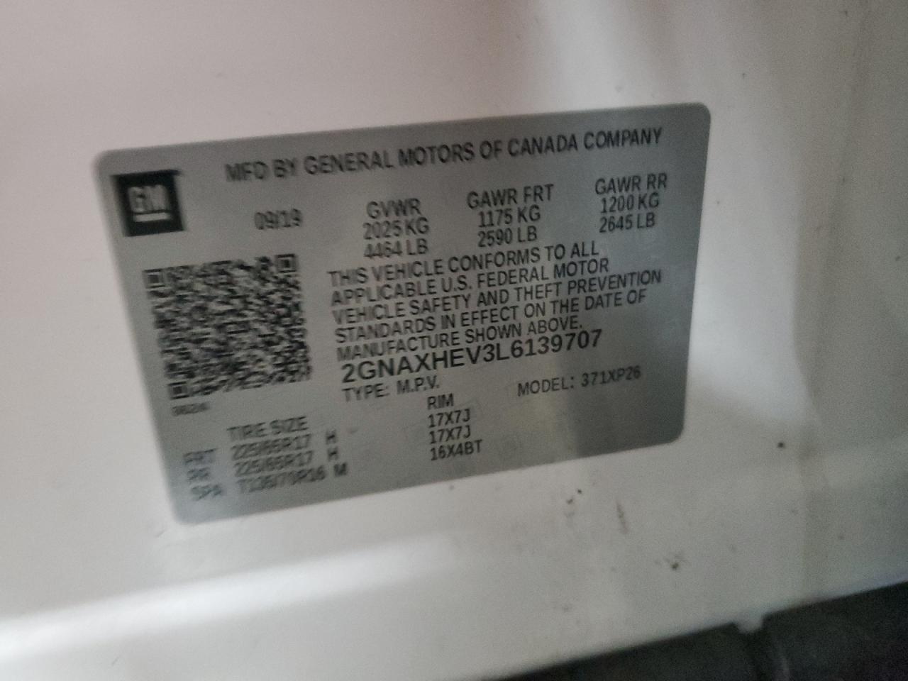 2020 Chevrolet Equinox VIN 2GNAXHEV3L6139707 Copart auction photo, all over damage thumbnail 13