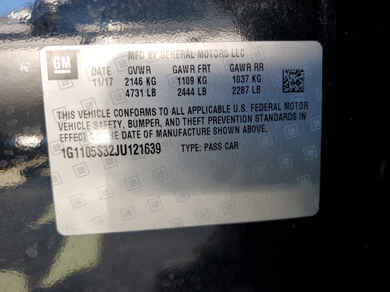 2018 Chevrolet Impala VIN 1G1105S32JU121639 Copart auction photo, rear end damage thumbnail 12
