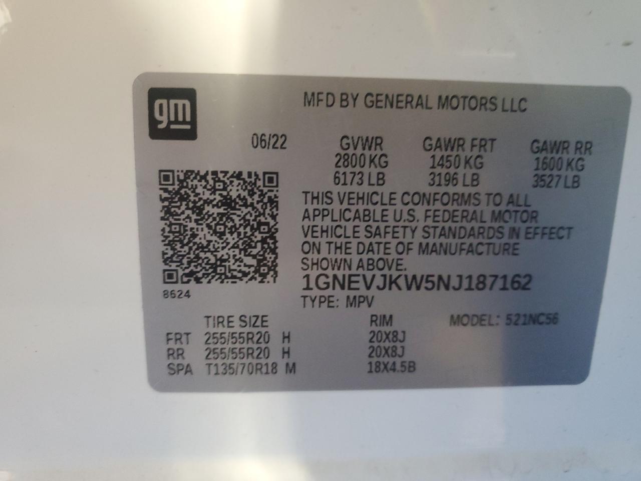 2022 Chevrolet Traverse VIN 1GNEVJKW5NJ187162 Copart auction photo, front end damage thumbnail 15