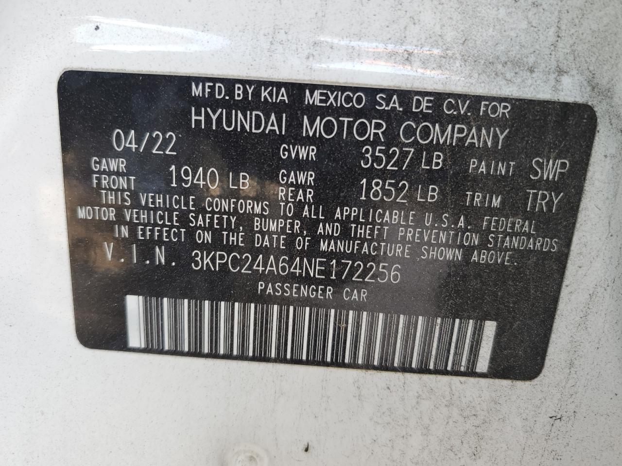 2022 Hyundai Accent VIN 3KPC24A64NE172256 Copart auction photo, front end damage thumbnail 13