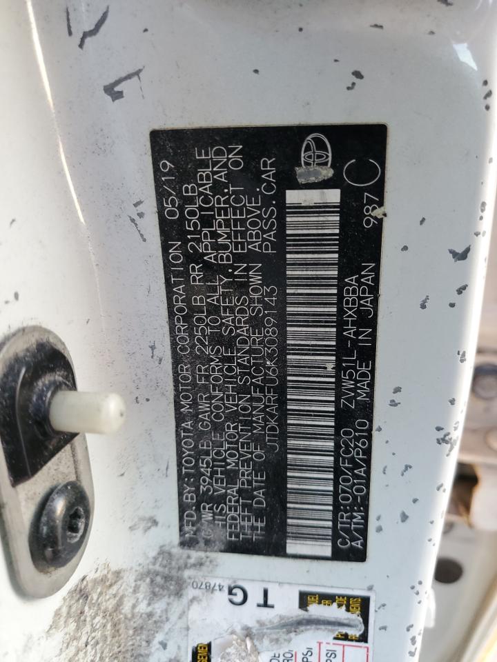 2019 Toyota Prius VIN JTDKARFU6K3089143 Copart auction photo, minor dent/scratches damage thumbnail 12