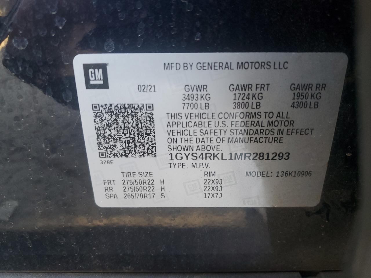 2021 Cadillac Escalade VIN 1GYS4RKL1MR281293 Copart auction photo, front end / rear end damage thumbnail 15