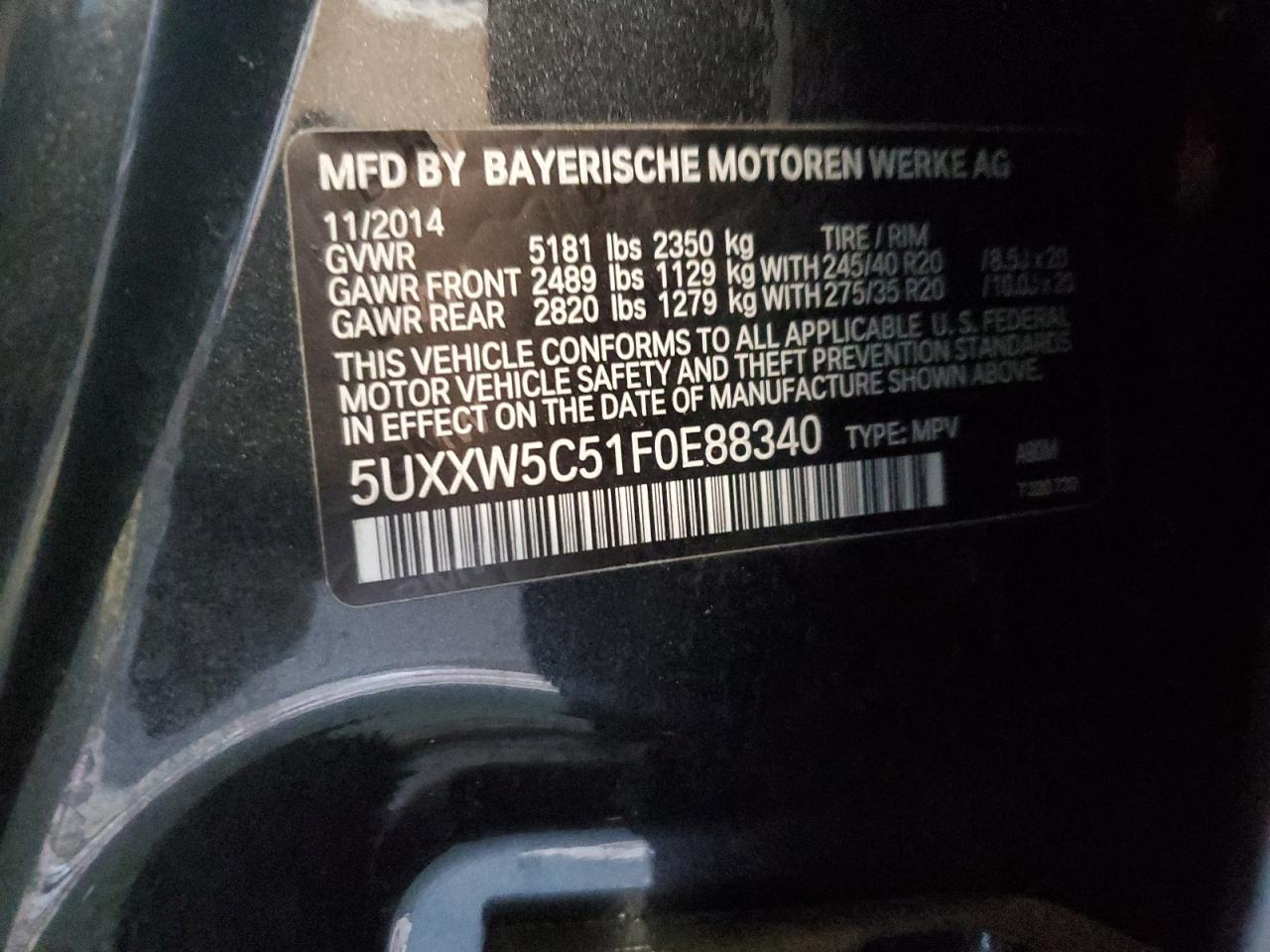 2015 BMW X4 VIN 5UXXW5C51F0E88340 Copart auction photo, mechanical damage thumbnail 13