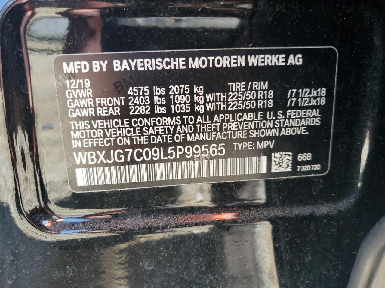 2020 BMW X1 VIN WBXJG7C09L5P99565 Copart auction photo, water/flood damage thumbnail 15