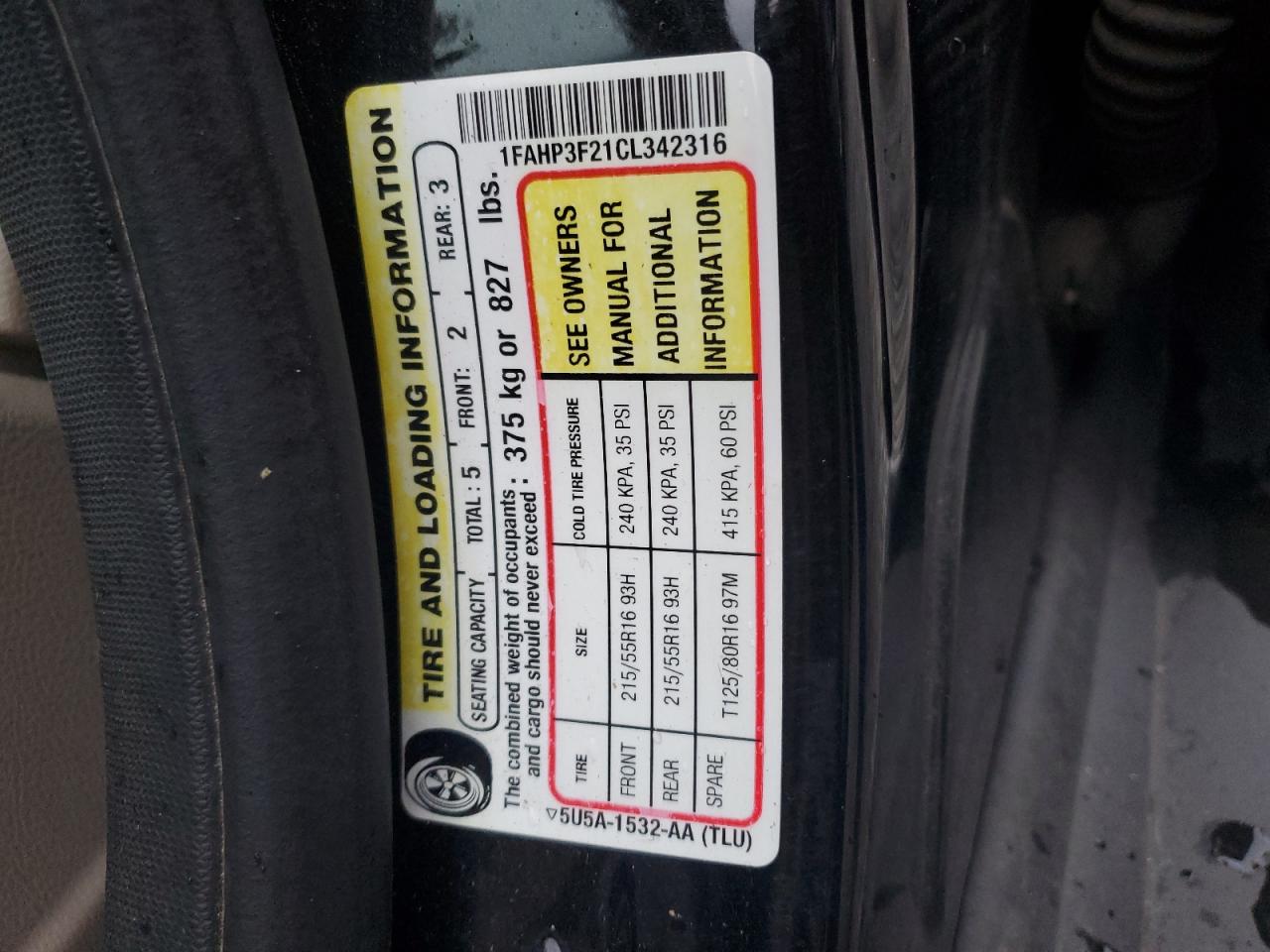2012 Ford Focus VIN 1FAHP3F21CL342316 Copart auction photo, rear end / front end damage thumbnail 12