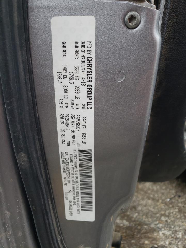 2013 Dodge Caravan VIN 2C4RDGEG4DR733724 Copart auction photo, front end / side damage thumbnail 13