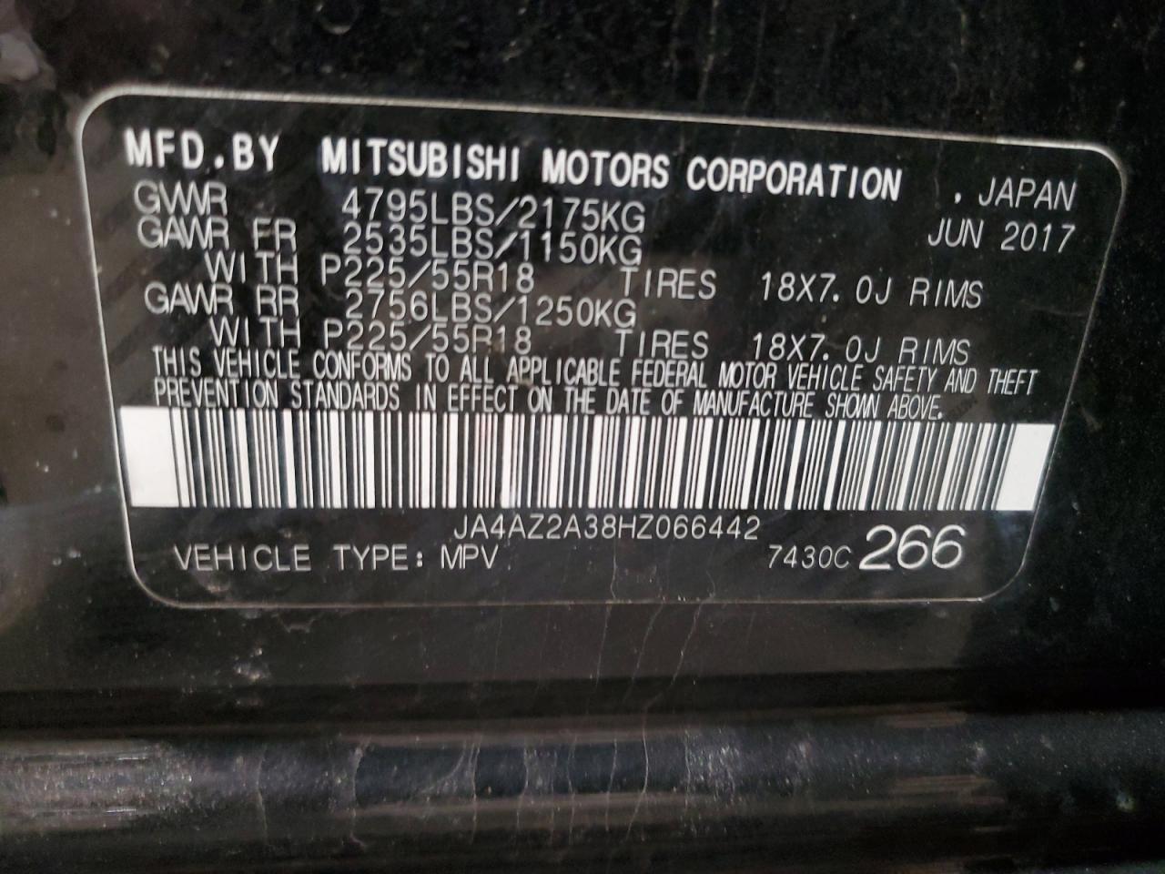 2017 Mitsubishi Outlander VIN JA4AZ2A38HZ066442 Copart auction photo, front end / side damage thumbnail 15