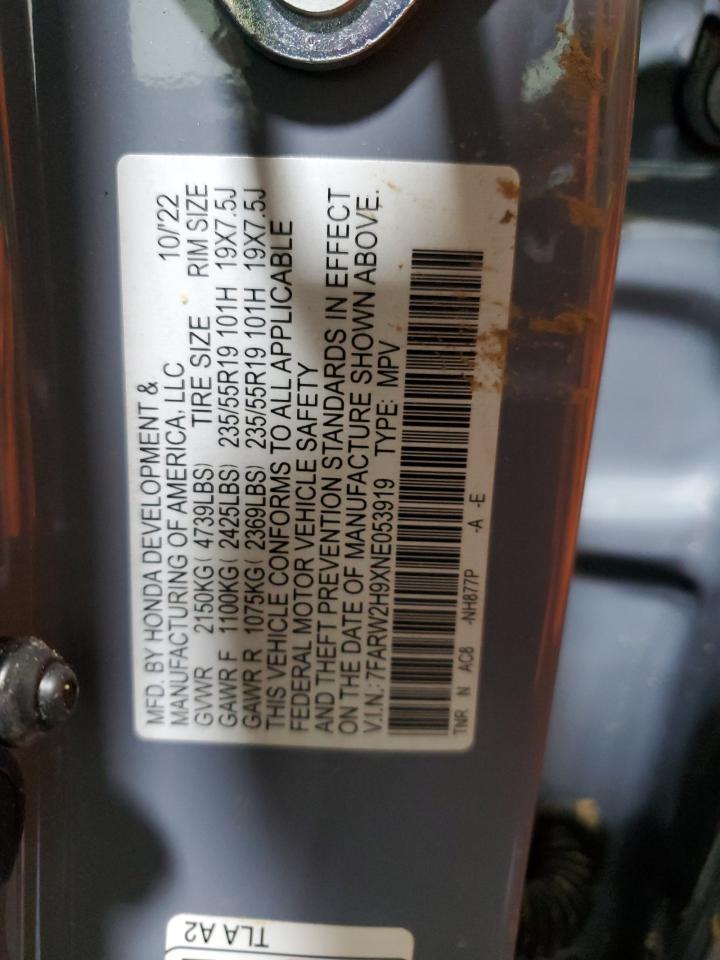 2022 Honda CR-V VIN 7FARW2H9XNE053919 Copart auction photo, rollover damage thumbnail 13