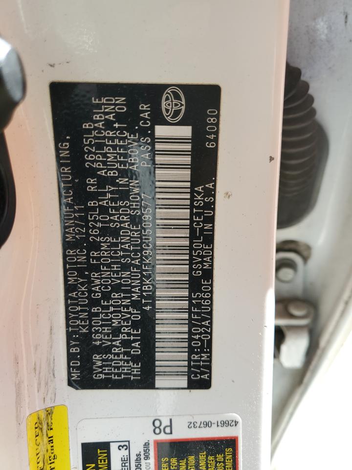 2012 Toyota Camry VIN 4T1BK1FK9CU509577 Copart auction photo, front end / all over damage thumbnail 15