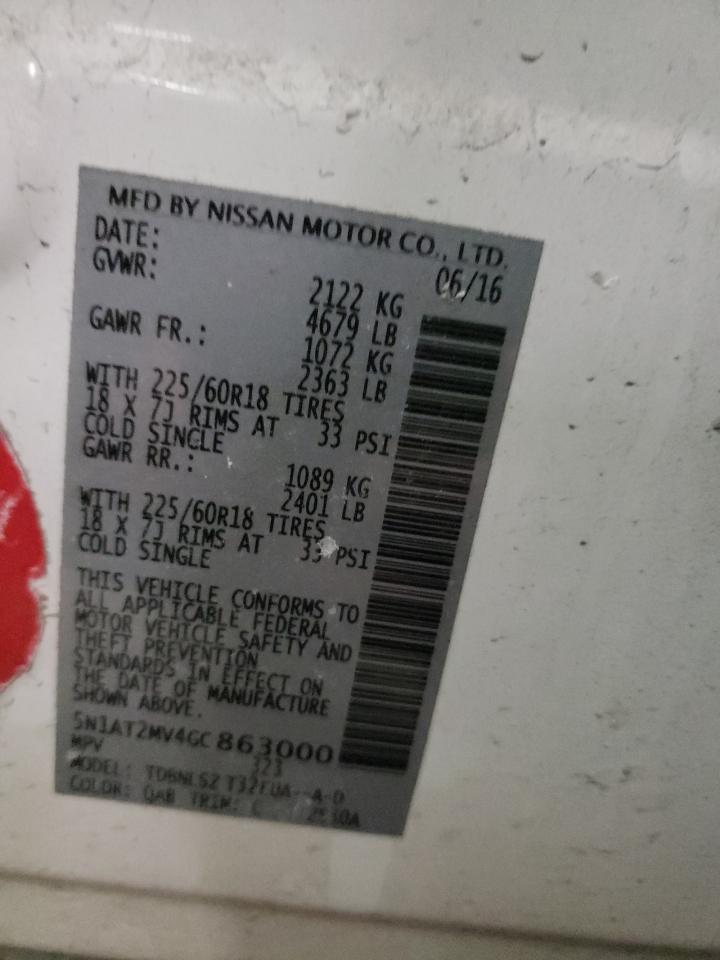 2016 Nissan Rogue VIN 5N1AT2MV4GC863000 Copart auction photo, side / all over damage thumbnail 15